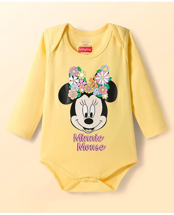 Babyhug Disney Interlock Knit Full Sleeves Onesies with Minnie Mouse Graphic Pack of 3 - Yellow Light Blue & White