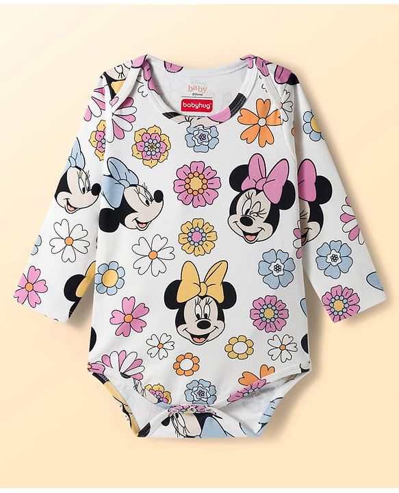 Babyhug Disney Interlock Knit Full Sleeves Onesies with Minnie Mouse Graphic Pack of 3 - Yellow Light Blue & White