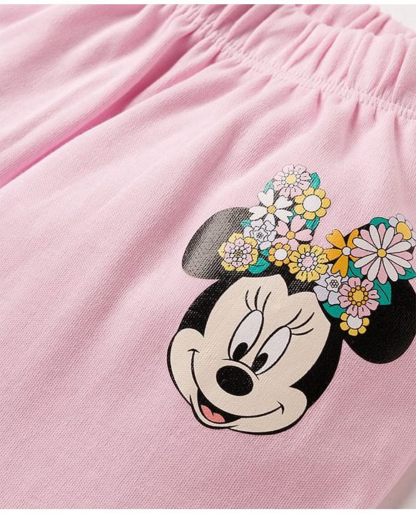 Babyhug Disney Interlock Knit Full Length Diaper Leggings With Minnie Mouse Graphics Pack Of 3 - Pink Light Blue & White