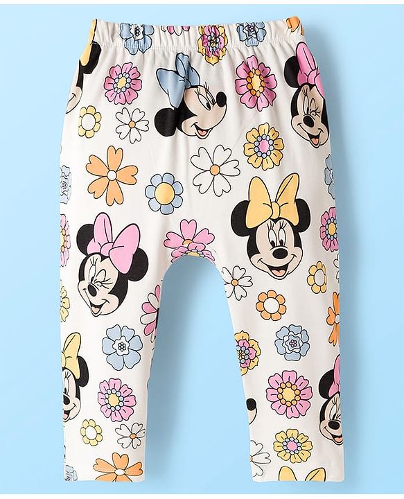 Babyhug Disney Interlock Knit Full Length Diaper Leggings With Minnie Mouse Graphics Pack Of 3 - Pink Light Blue & White