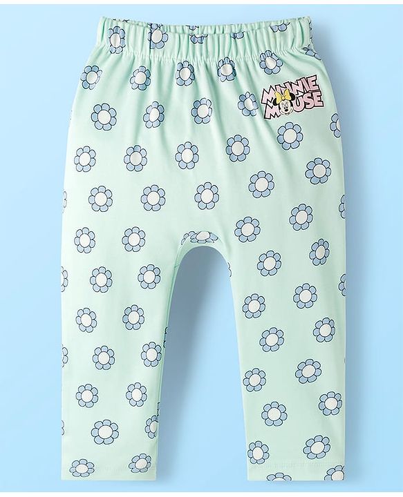 Babyhug Disney Interlock Knit Full Length Diaper Leggings With Minnie Mouse Graphics Pack Of 3 - Pink Light Blue & White