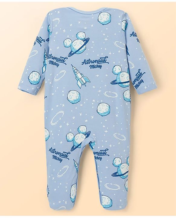 Babyhug Disney Interlock Knit Full Sleeves Sleepsuits With Space Theme Print Pack of 2 - White & Blue