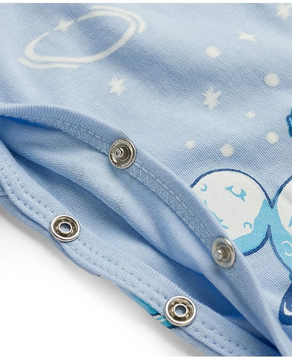 Babyhug Disney Interlock Knit Full Sleeves Sleepsuits With Space Theme Print Pack of 2 - White & Blue