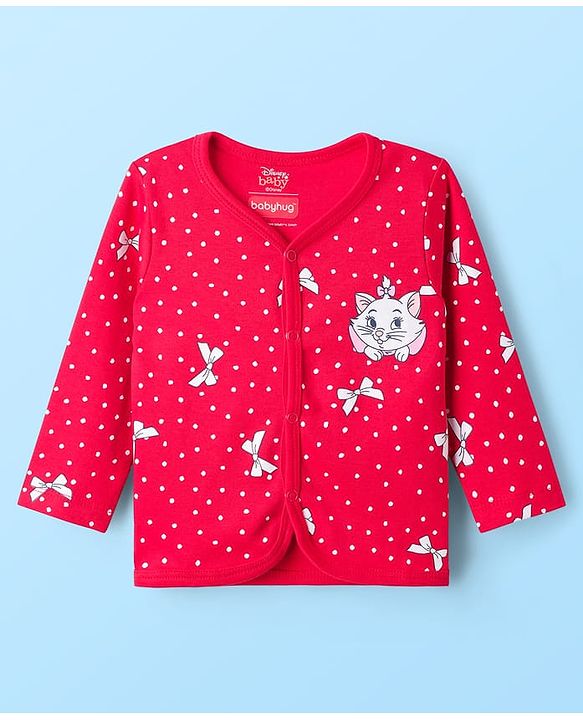 Babyhug Disney Interlock Knit Full Sleeves Front Open Jhabla with Marie Graphic Pack of 3 - Red Pink & White