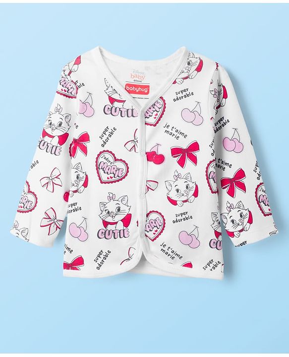 Babyhug Disney Interlock Knit Full Sleeves Front Open Jhabla with Marie Graphic Pack of 3 - Red Pink & White