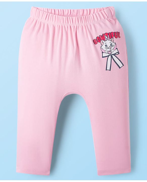 Babyhug Disney Interlock Knit Full Length Diaper Leggings with Marie Graphic Pack of 3 - Red Pink & White