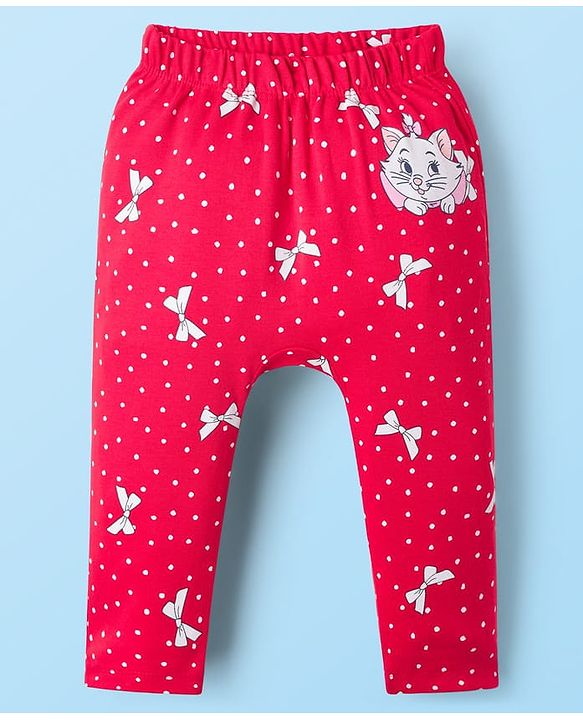 Babyhug Disney Interlock Knit Full Length Diaper Leggings with Marie Graphic Pack of 3 - Red Pink & White