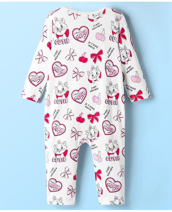 Babyhug Disney Interlock Knit Full Sleeves Front Open Romper with Marie Graphic Pack of 2 - Pink & White