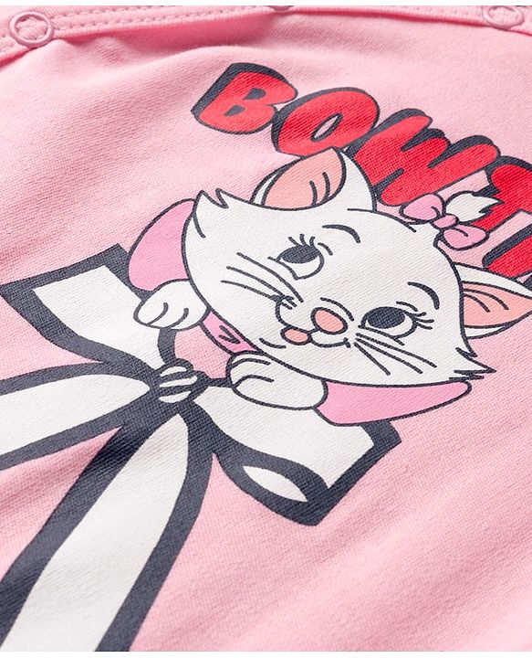 Babyhug Disney Interlock Knit Full Sleeves Front Open Romper with Marie Graphic Pack of 2 - Pink & White