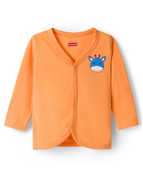 Babyhug Single Jersey Knit Full Sleeves T-Shirt & Lounge Pant Set with Giraffe Print - Orange