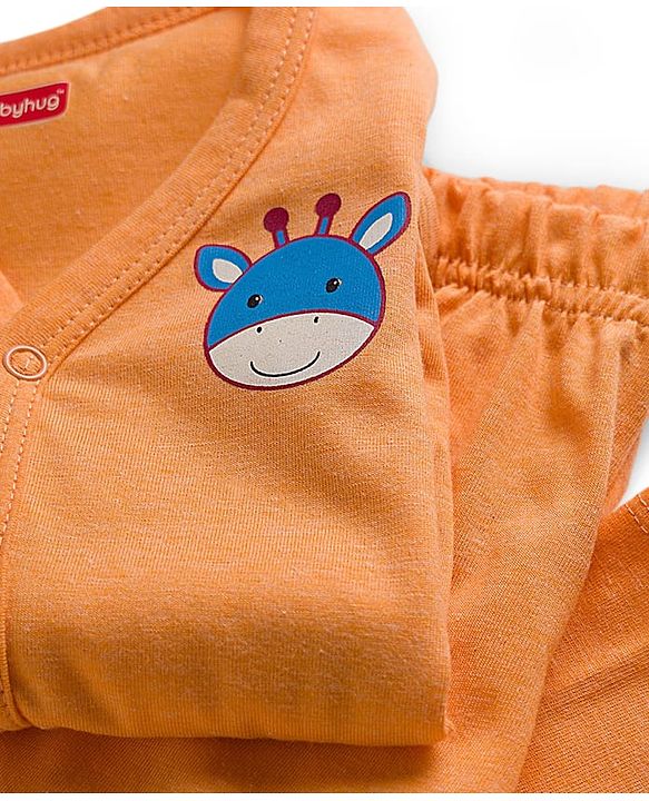 Babyhug Single Jersey Knit Full Sleeves T-Shirt & Lounge Pant Set with Giraffe Print - Orange