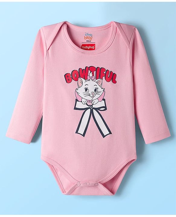 Babyhug Disney Interlock Knit Full Sleeves Onesie with Diaper Legging & Marie Graphic - Pink & White