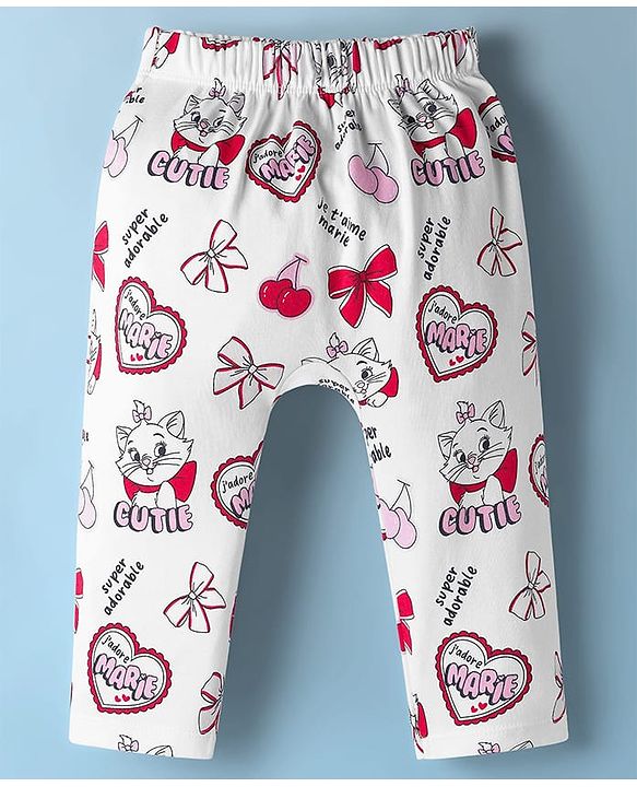 Babyhug Disney Interlock Knit Full Sleeves Onesie with Diaper Legging & Marie Graphic - Pink & White
