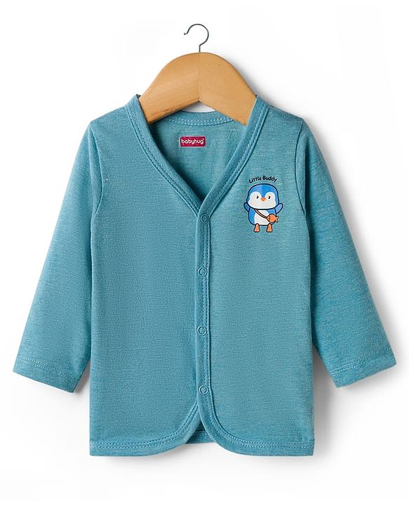 Babyhug Single Jersey Knit Full Sleeves T-Shirt & Pant Set With Bird Print - Teal Blue