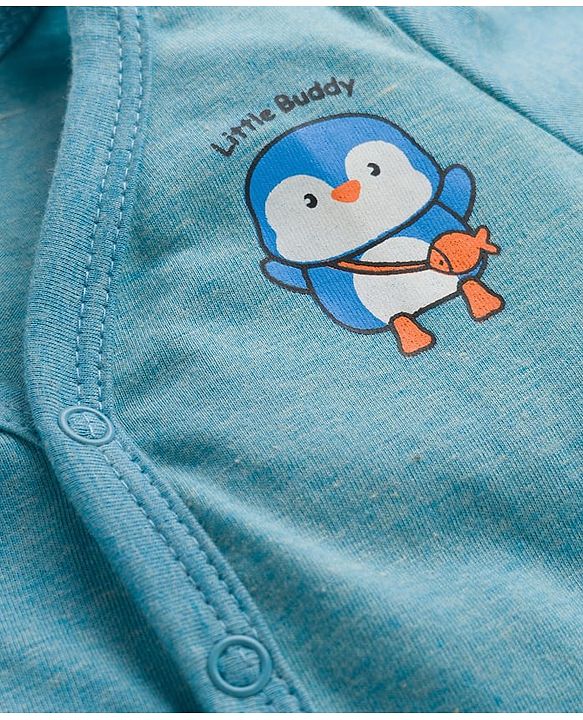 Babyhug Single Jersey Knit Full Sleeves T-Shirt & Pant Set With Bird Print - Teal Blue