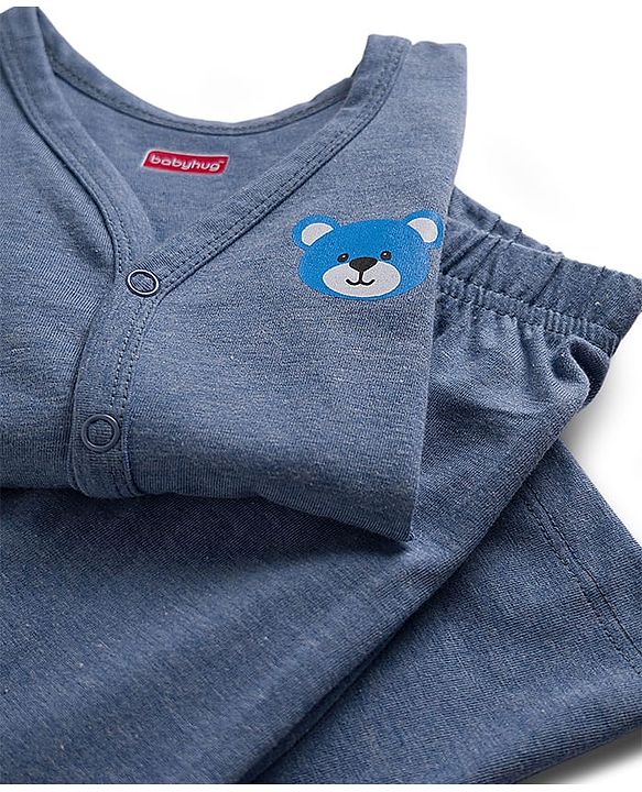 Babyhug Single Jersey Knit Full Sleeves T-Shirt & Lounge Pant Set with Bear Graphic - Blue