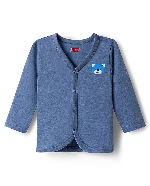 Babyhug Single Jersey Knit Full Sleeves T-Shirt & Lounge Pant Set with Bear Graphic - Blue