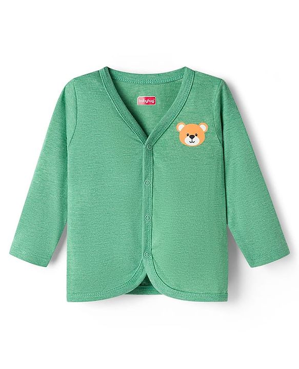 Babyhug Single Jersey Knit Full Sleeves T-Shirt & Lounge Pant Set with Bear Graphic - Green