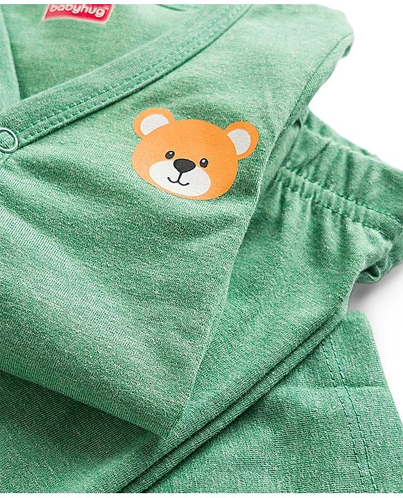 Babyhug Single Jersey Knit Full Sleeves T-Shirt & Lounge Pant Set with Bear Graphic - Green