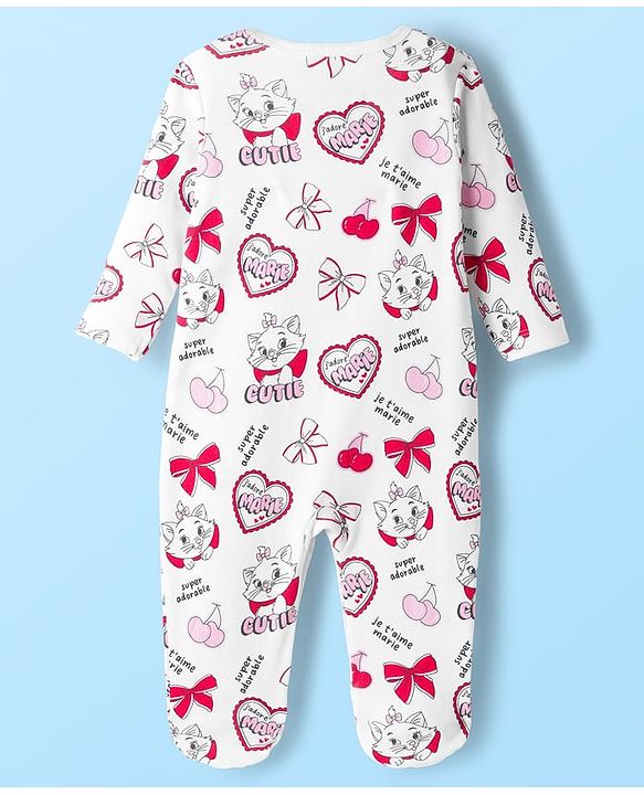 Babyhug Disney Interlock Knit Full Sleeves Footed Sleepsuit With Marie Graphics Pack Of 2 - Red & White