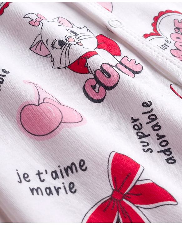 Babyhug Disney Interlock Knit Full Sleeves Footed Sleepsuit With Marie Graphics Pack Of 2 - Red & White