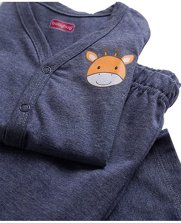Babyhug Single Jersey Knit Full Sleeves T-Shirt & Lounge Pant Set with Giraffe Graphic - Navy Blue
