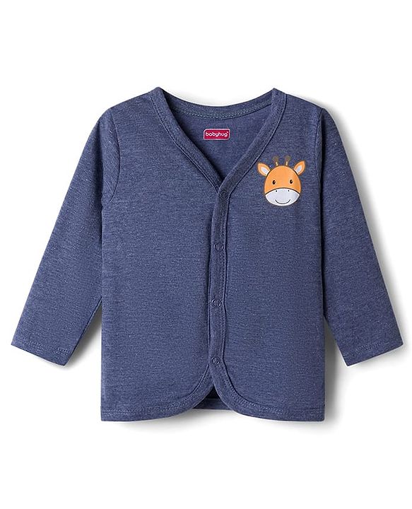 Babyhug Single Jersey Knit Full Sleeves T-Shirt & Lounge Pant Set with Giraffe Graphic - Navy Blue