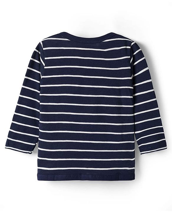 Babyhug Single Jersey Knit Full Sleeves Co-ords T-Shirt & Lounge Pant Set with Stripes - Navy Blue