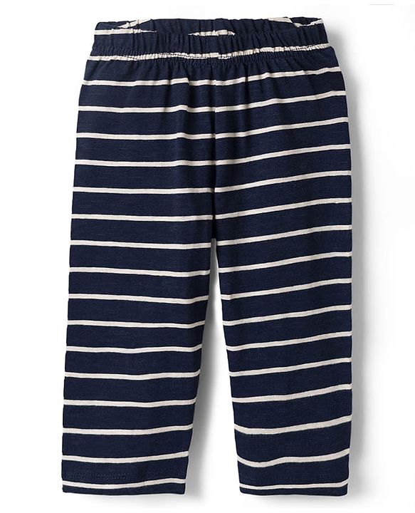 Babyhug Single Jersey Knit Full Sleeves Co-ords T-Shirt & Lounge Pant Set with Stripes - Navy Blue