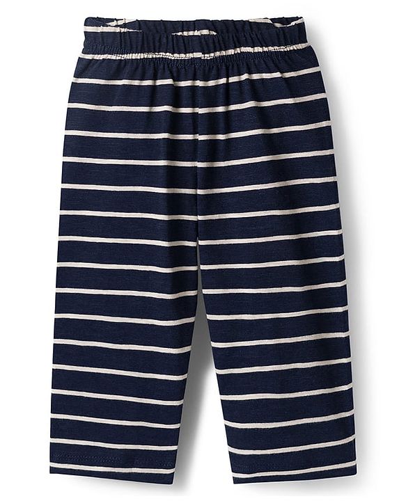 Babyhug Single Jersey Knit Full Sleeves Co-ords T-Shirt & Lounge Pant Set with Stripes - Navy Blue