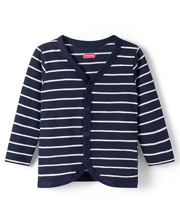Babyhug Single Jersey Knit Full Sleeves Co-ords T-Shirt & Lounge Pant Set with Stripes - Navy Blue