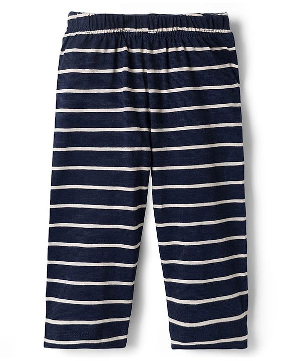 Babyhug Single Jersey Knit Full Sleeves Co-ords T-Shirt & Lounge Pant Set with Stripes - Navy Blue