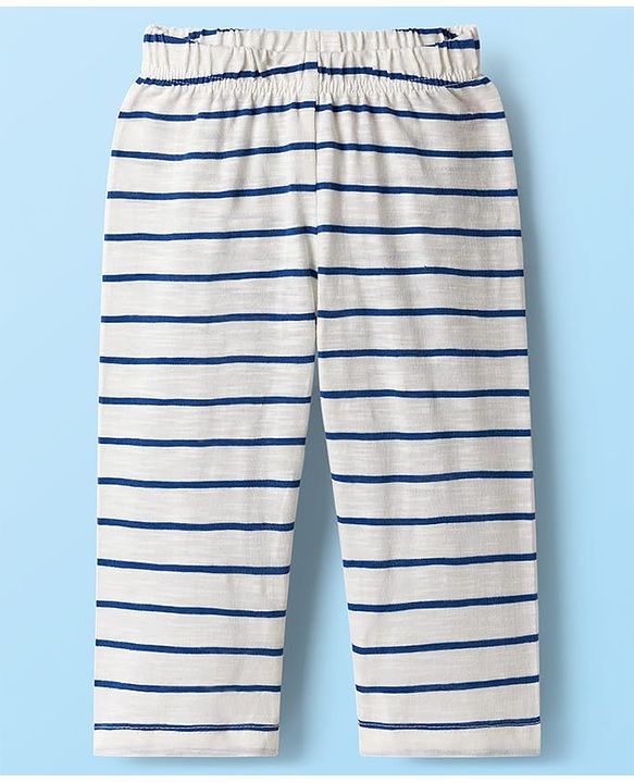 Babyhug Single Jersey Knit Full Sleeves Co-ords T-Shirt & Lounge Pant Set with Stripes - White