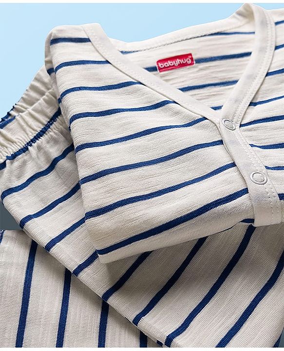 Babyhug Single Jersey Knit Full Sleeves Co-ords T-Shirt & Lounge Pant Set with Stripes - White