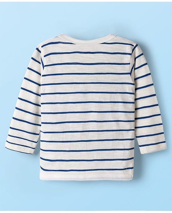 Babyhug Single Jersey Knit Full Sleeves Co-ords T-Shirt & Lounge Pant Set with Stripes - White
