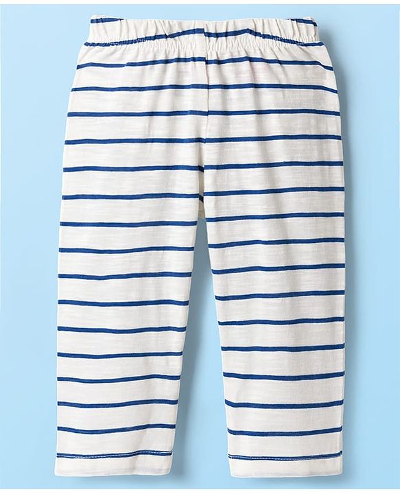 Babyhug Single Jersey Knit Full Sleeves Co-ords T-Shirt & Lounge Pant Set with Stripes - White
