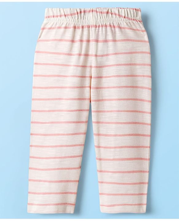 Babyhug Single Jersey Knit Full Sleeves Co-ords T-Shirt & Lounge Pant Set with Stripes - White