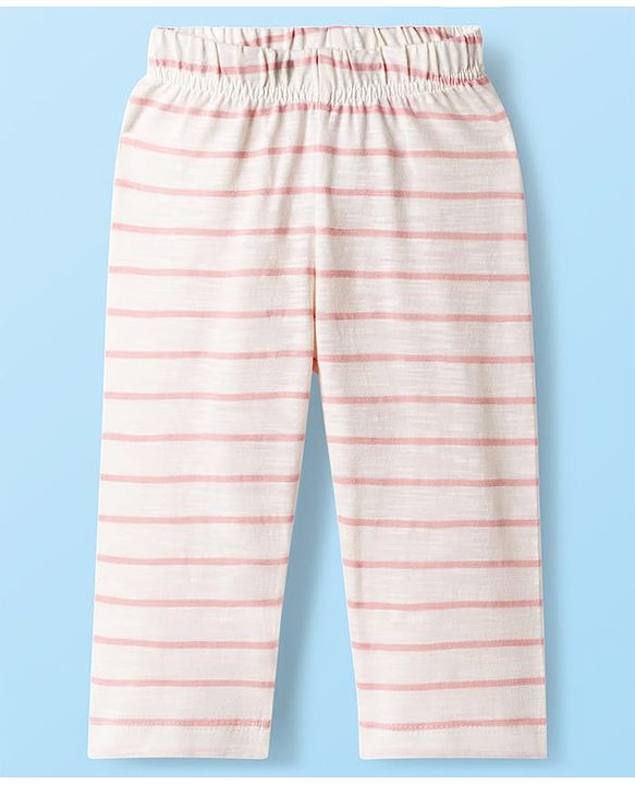 Babyhug Single Jersey Knit Full Sleeves Co-ords T-Shirt & Lounge Pant Set with Stripes - White