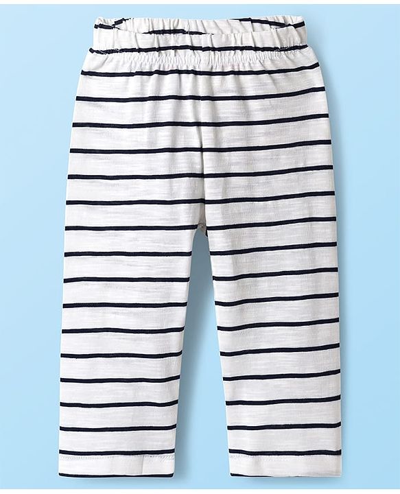 Babyhug Single Jersey Knit Full Sleeves Co-ords T-Shirt & Lounge Pant Set with Stripes - White