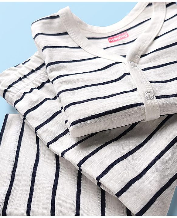 Babyhug Single Jersey Knit Full Sleeves Co-ords T-Shirt & Lounge Pant Set with Stripes - White