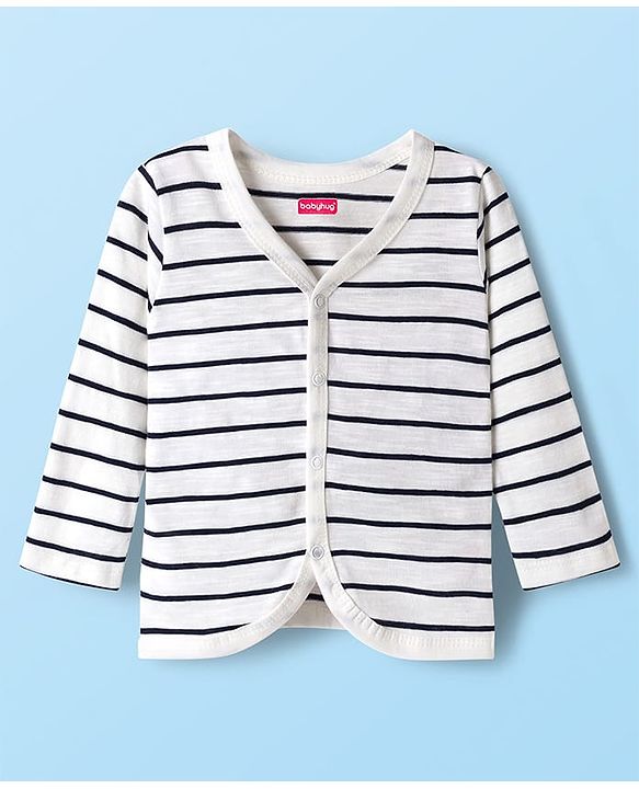 Babyhug Single Jersey Knit Full Sleeves Co-ords T-Shirt & Lounge Pant Set with Stripes - White
