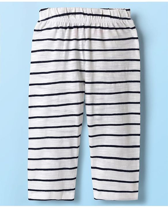 Babyhug Single Jersey Knit Full Sleeves Co-ords T-Shirt & Lounge Pant Set with Stripes - White