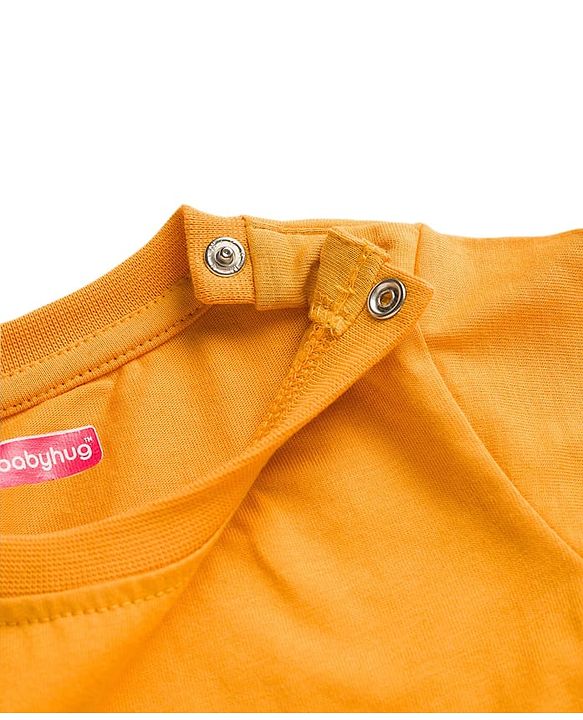 Babyhug Single Jersey Knit Full Sleeves T-Shirt & Pant Set With Basketball Print - Mustard & Navy Blue