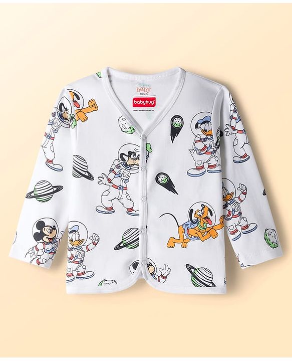 Babyhug Disney Interlock Knit Full Sleeves Jhablas with Mickey Mouse Graphics Pack of 3 - White Orange & Blue