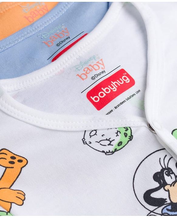 Babyhug Disney Interlock Knit Full Sleeves Jhablas with Mickey Mouse Graphics Pack of 3 - White Orange & Blue