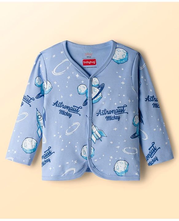 Babyhug Disney Interlock Knit Full Sleeves Jhablas with Mickey Mouse Graphics Pack of 3 - White Orange & Blue