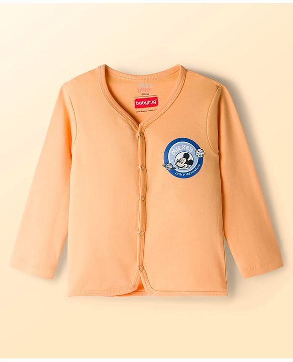 Babyhug Disney Interlock Knit Full Sleeves Jhablas with Mickey Mouse Graphics Pack of 3 - White Orange & Blue