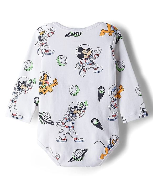 Babyhug Disney Interlock Knit Full Sleeves Onesie with Mickey Mouse Graphic Pack of 3 - Peach White & Light Blue