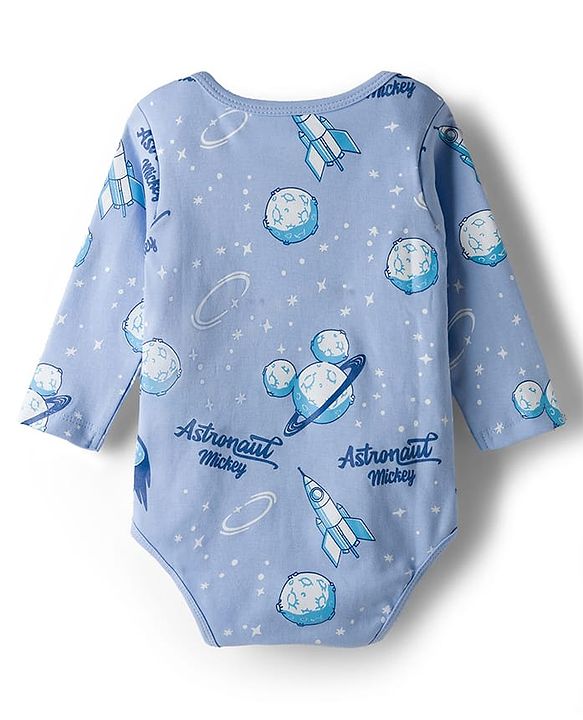 Babyhug Disney Interlock Knit Full Sleeves Onesie with Mickey Mouse Graphic Pack of 3 - Peach White & Light Blue