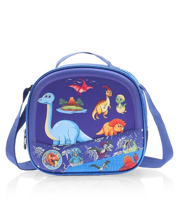 Babyhug Dinosaur Kids Insulated Lunch Box Bag with Adjustable Shoulder Strap & Handle - Blue| Thermal Lunch Carry Bag with Zip Closure for Boys & Girls